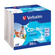 CD-R DLP,Branded,80min,52x,W InkJet Print (ID),Slim Cas 20pk